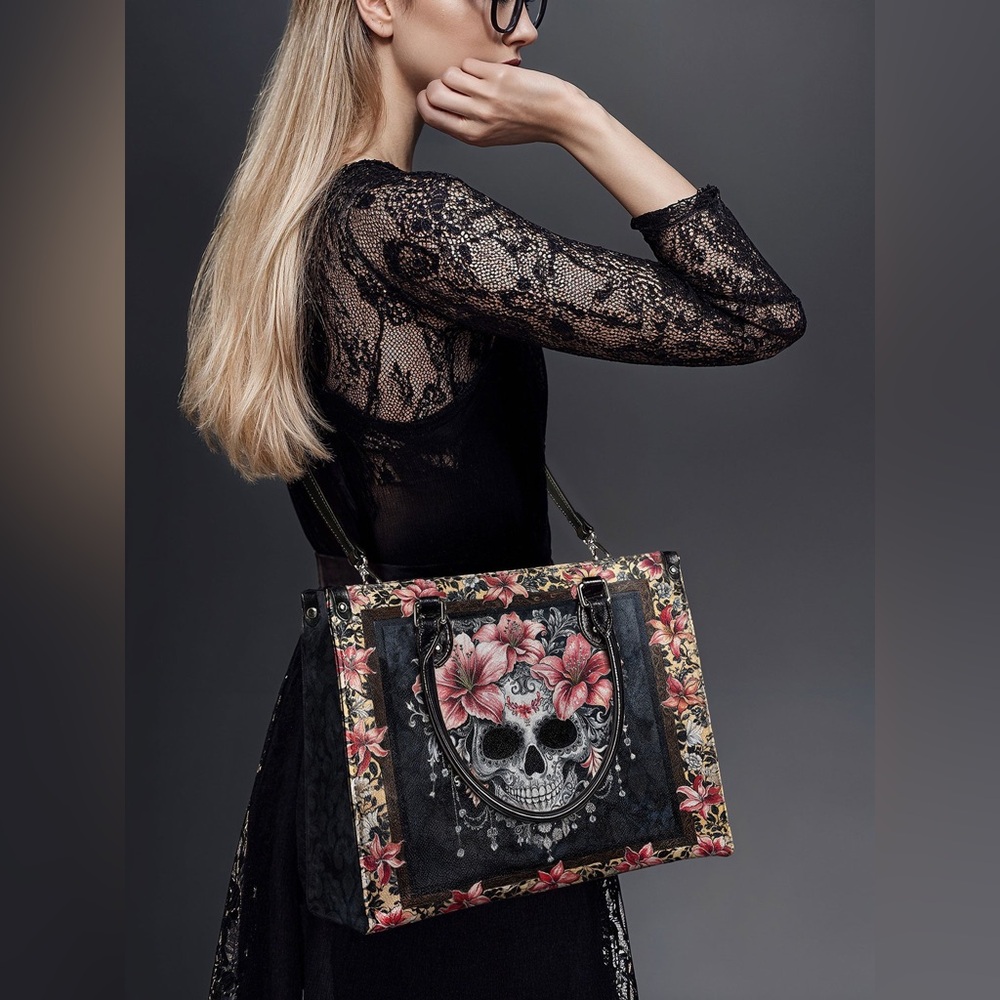 Skullette “Roselace” Floral Skull Satchel Crossbody NWOT - Picture 5 of 11